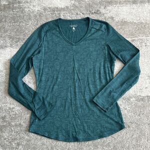 Segments Shirt Womens Small Teal Green Long Sleeve Base Layer 100% Merino Wool